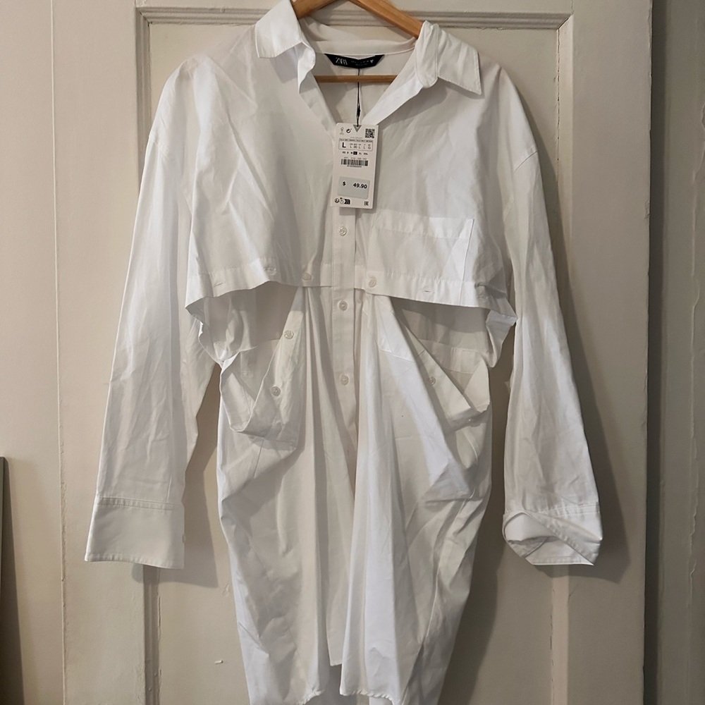 White Button-Up Cutout Shirt/ Dress